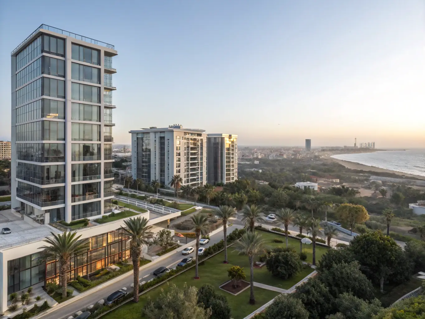 A modern beachfront apartment in Casablanca with panoramic ocean views and access to exclusive amenities.
