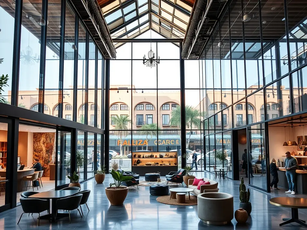 A contemporary office space in Casablanca's business district, featuring sleek design and state-of-the-art facilities, ideal for international businesses.