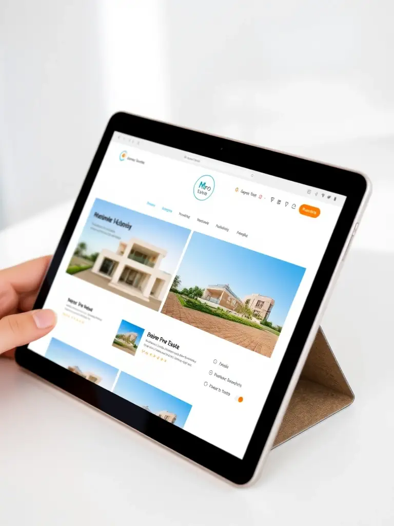 A screenshot of the MarocProEstate website on a tablet, highlighting its clean design, intuitive navigation, and user-friendly interface for easy property searching.